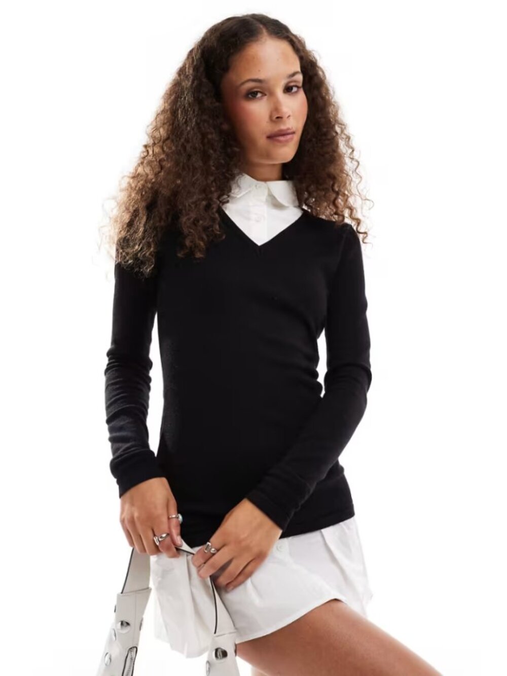 Lioness L Black White Layered Femme Mini Dress Preppy Academia Fall Officecore